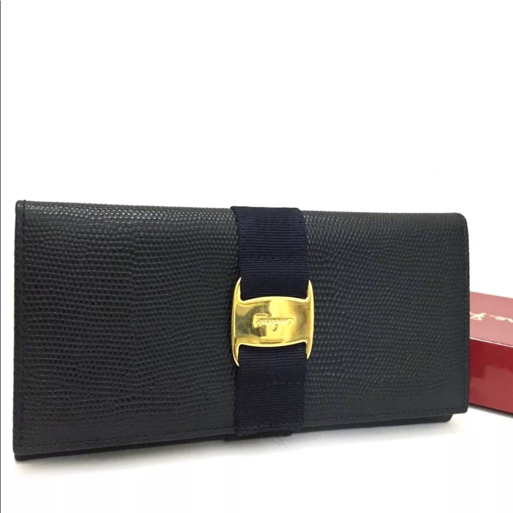 Salvatore Ferragamo Vara Navy Embossed Wallet